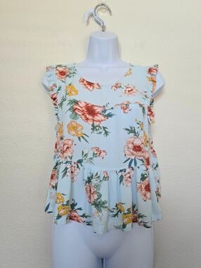 Altar'd State Floral Ruffled Crop Blouse Top Size Medium